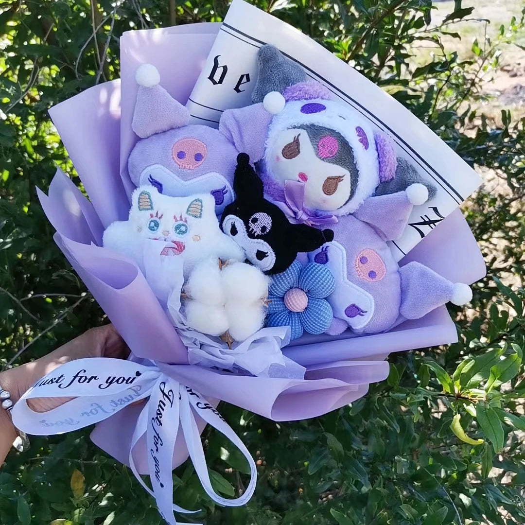 Christmas Gifts Sanrio Plush Flowers Bouquet Kuromi  Plushie Soft Doll Animals Valentine's Day Birthday Wedding Party Gift