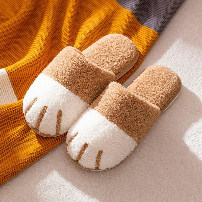 Winter Plush Slippers For Women Warm Cute Cat Paw Designer House Fur Slippers Indoor Bedroom Lovers Indoor Fluffy Shoes