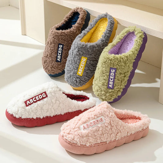 Thick Sole Home Indoor Outside Men And Women Couples Winter Household Warm Fluffy Slippers Fashion Plush Cotton Shoes Ladies