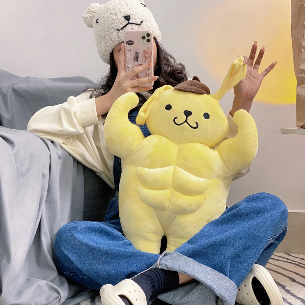 Funny Pom Pom Purin With Pecs and Abs Plush Toy Lovely Stuffed Animal Muscular Dog Doll Boyfriend Pillow Sleeping Plushies Gifts