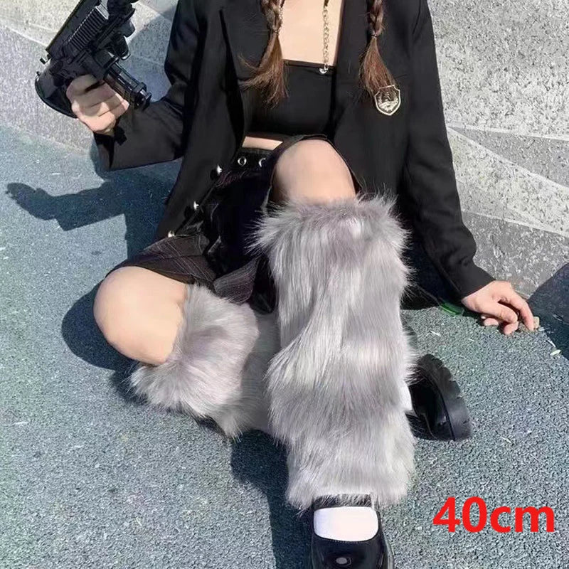 1Pair Y2K Spicy Girl Imitation Rabbit Fur Grass Leg Covers Plush Thickened Velvet Subcultural Tubing Stacked Furry Leg Warmers