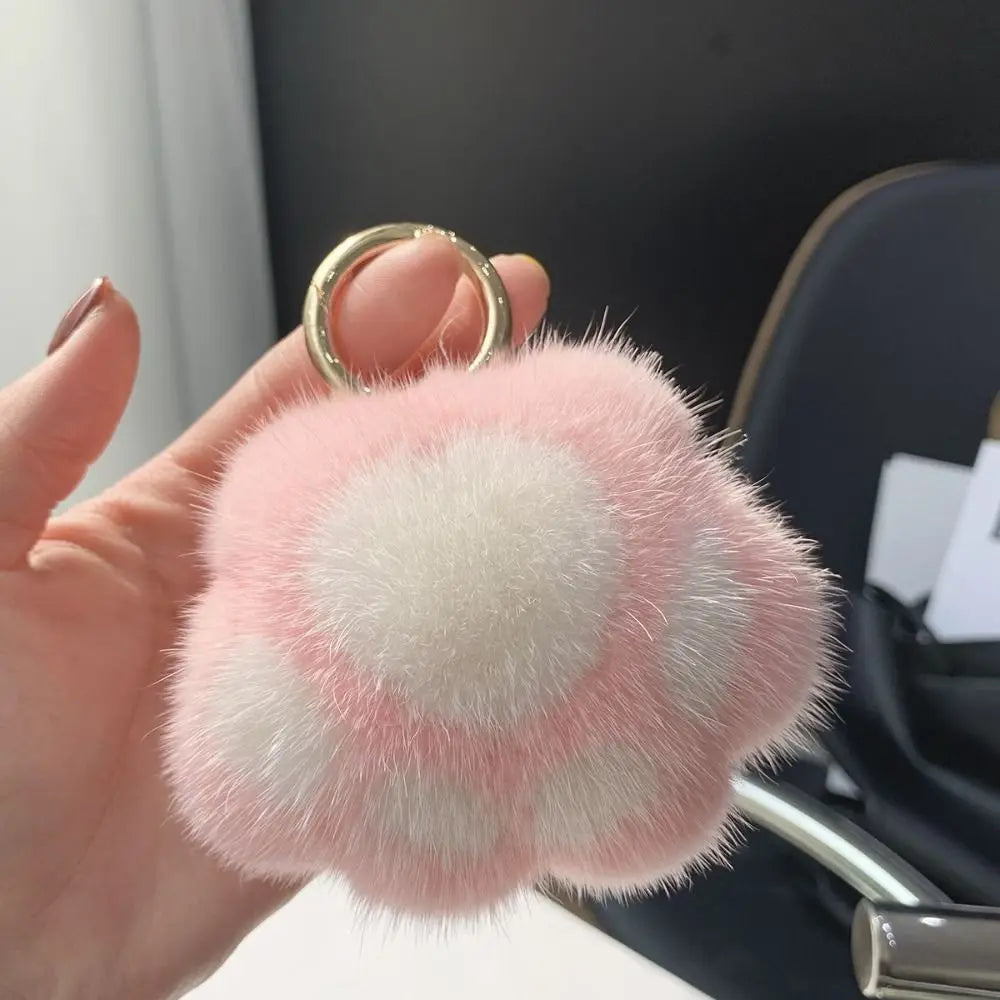 Cat Paw Pendant Keychain Kawaii Soft Faux Fur Keychain Kid Gift Stuffed Toy Plush Toy Key Ring Backpack Car Key Pendant