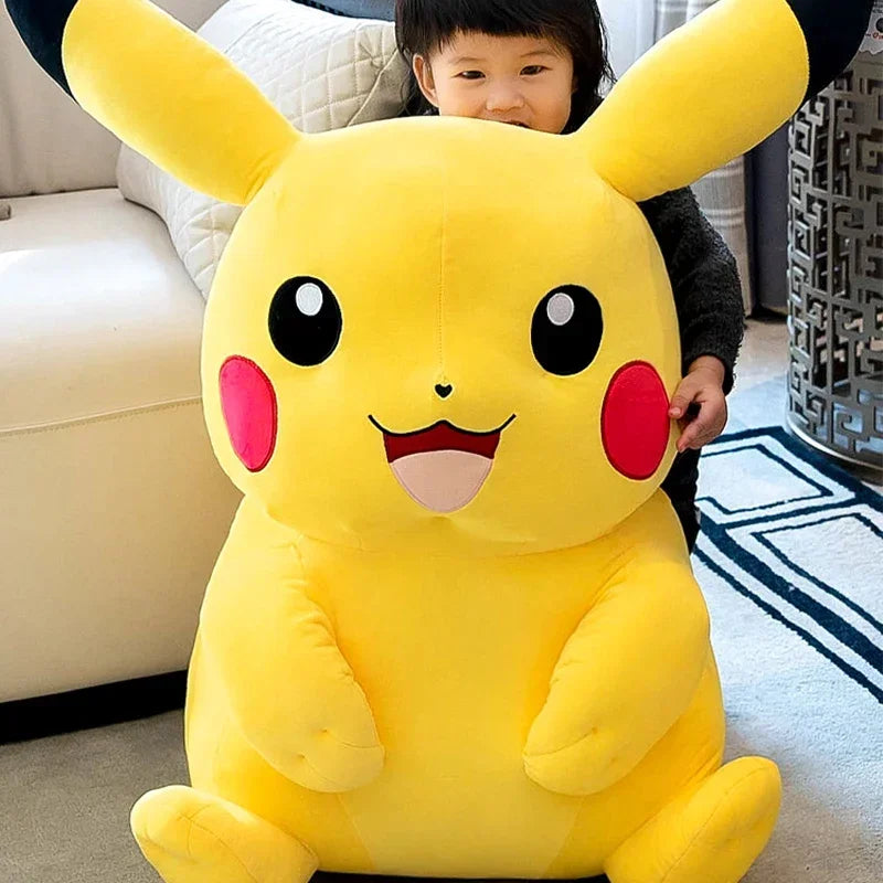 Pokémon series anime cute down cotton smiling face Pikachu doll plush toy children's smiling face Pikachu rag doll birthday gift