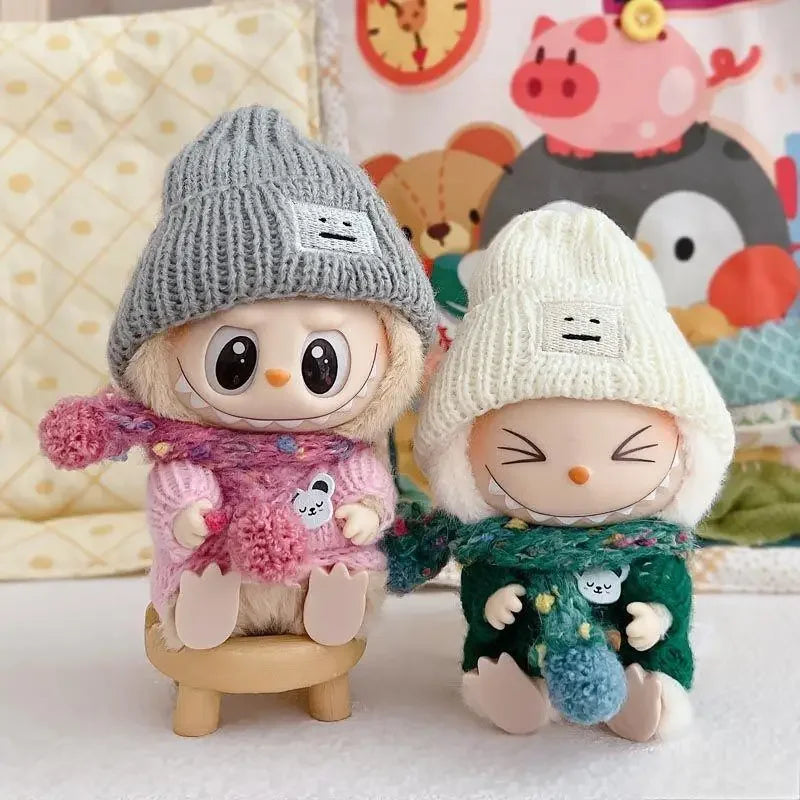 Mini Doll'S Clothes Outfit Accessories For Labubu and 10cm cotton doll sweater scarf hat set Clothing Christmas Gift