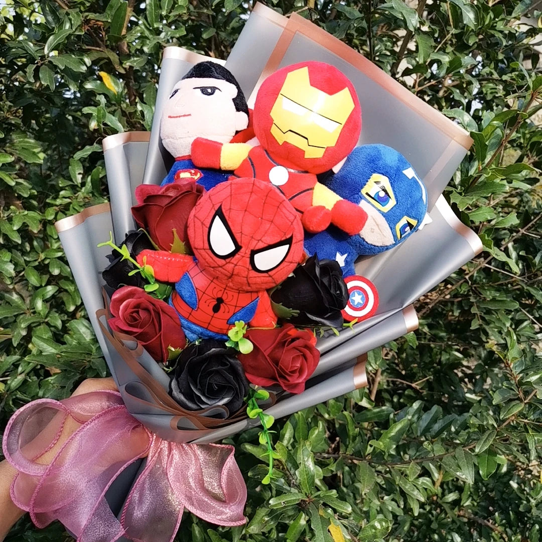 The Avengers Plush bouquets Anime Super Hero Spider-Man Iron Man Superman Captain America Plush Doll Toy Kids Birthday Gifts