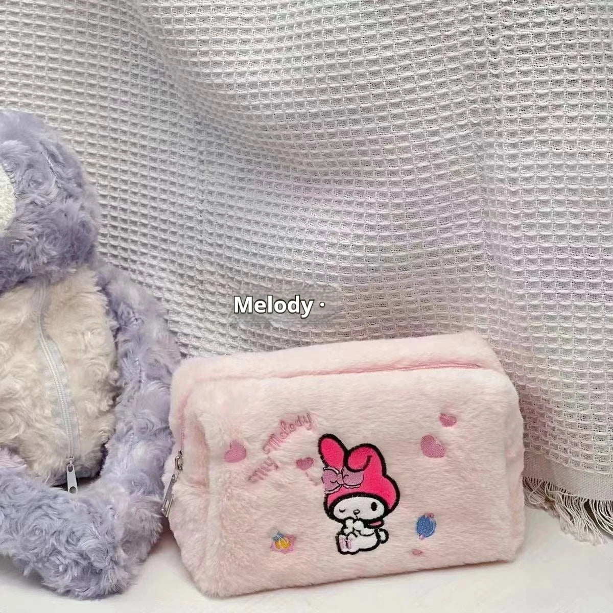 Sanrio Series Cinnamoroll Kuromi Large Capacity Plush Pencil Bag Embroidered Makeup Bag Cartoon  Girl Christmas Birthday Gift