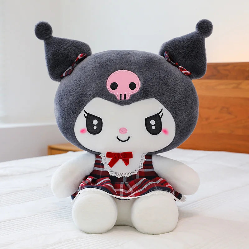 Sanrio Cute Kuromi Melody Doll Plush Stuffed Animal Toys Childrens and Girls Plushies Skirt Kuromi Cloth Doll Pillow Gifts