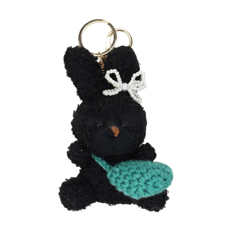 Bowknot Curly Rabbit Keyring Lovely Plush Animal Keychain Versatile Key Rings with Bag Pendant Fashionable Accessory