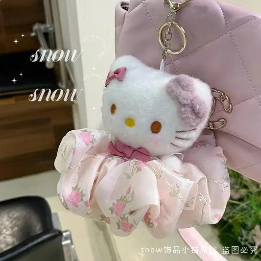 Sanrio Animation Peripherals Hello Kitty Plush Doll Cute Car Keychain Girl Heart School Bag Pendant Creative Holiday Gift