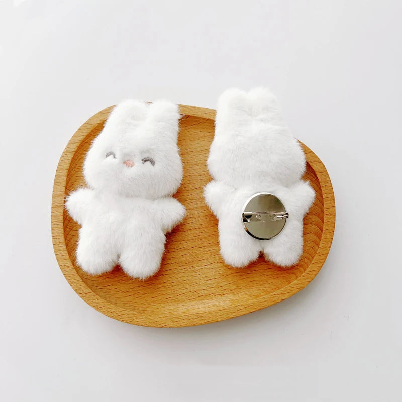 Cartoon Plush Bunny Brooches Fluffy Rabbit Brooch Pin Cute Doll Backpack Decorations Girls Children Jewelry Accessories