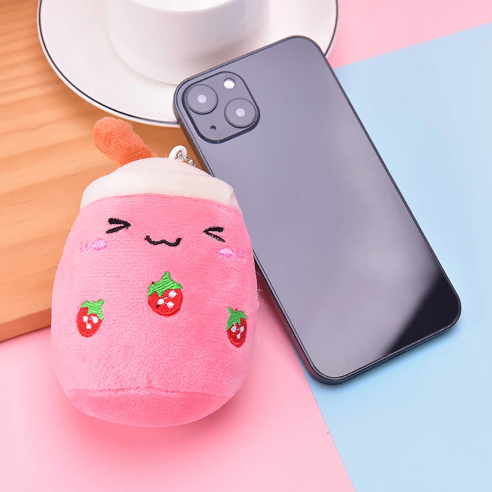 Cute keychain pendant mini simulation fruit milk tea cup plush toy to send holiday gifts