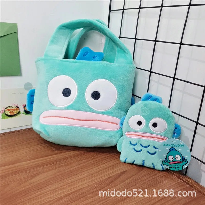 Sanrio Handbag Shoulder Bag Ugly Fish Hanton Pink Fish Big Mouth Fish Monster Plush Toy Large Capacity Bag Coin Purse Storage