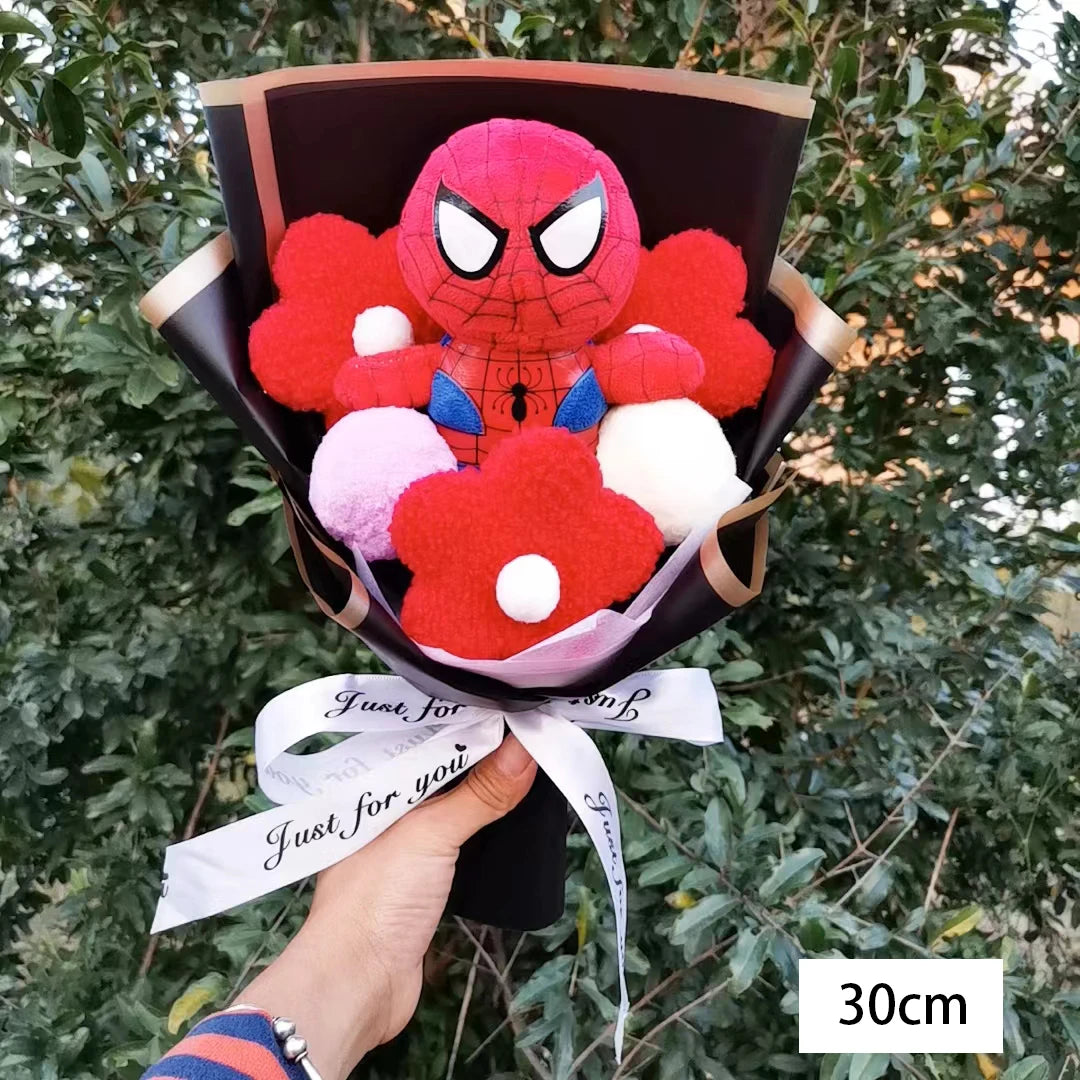 Graduation Plush Bouquet Super Hero Spider-Man Iron Man Superman Captain America Plush Stuffed Toy Kids Day Birthday Gifts