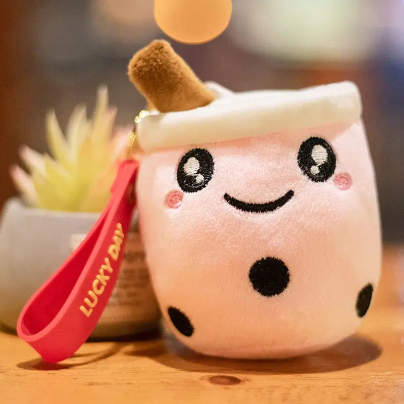 10cm Kawaii Bubble Anime Tea Cup Keychain Soft Plush Toy Stuffed Boba Doll Lovely Backpack Decoration Best Gift for Girls Kids