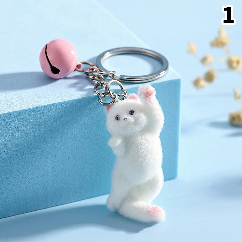 3D Flocking Polar Bear Keychain Cartoon Plush Animal Keyring Bag Pendant Car Key Holder Earphone Charm DIY Jewelry Accessor