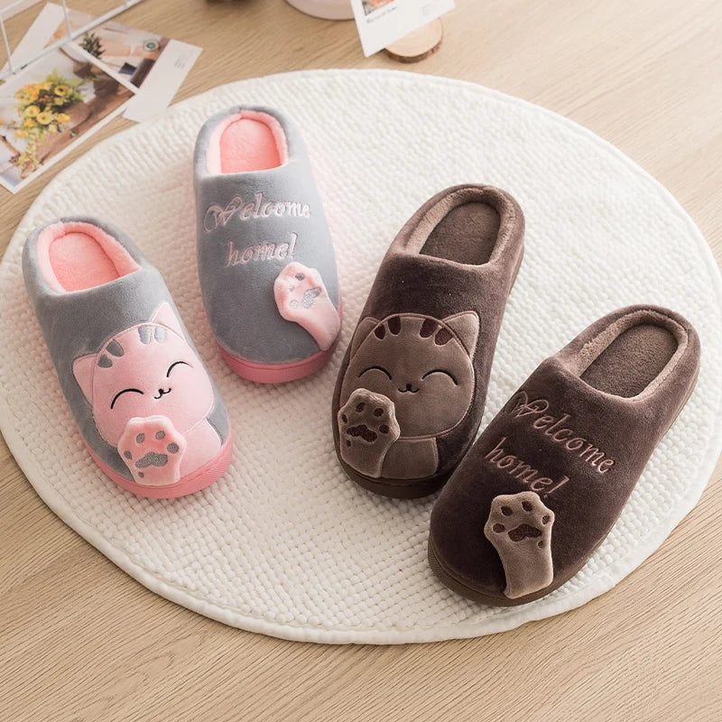 Women's Kawaii Cat Decor Slippers, Comfortable Plush Lined Slip On Shoes, Women's Warm Winter Shoes