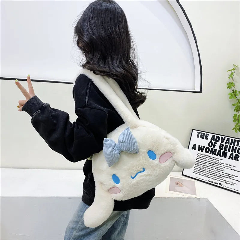 Kawaii Sanrio Plush Cinnamoroll Melody Kuromi Tote Handbags Shoulder Bags Women Fashion Female Messenger Bag Purses Xmas Gifts