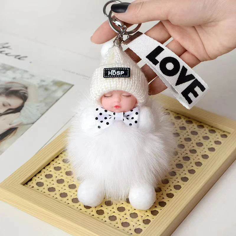 Cute Sleeping Baby Keychain Charm Cute Fluffy Plush Doll Car Keychain Fashion Women's Bag Charm Backpack Decoration Gift