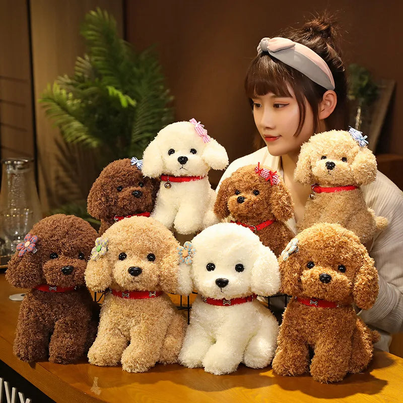 1Pc 22/28cm Lovely Curly Hair Dog Plush Toys Wears Collar Head Flower Dolls Stuffed Soft Toy Kids Birthday Gifts