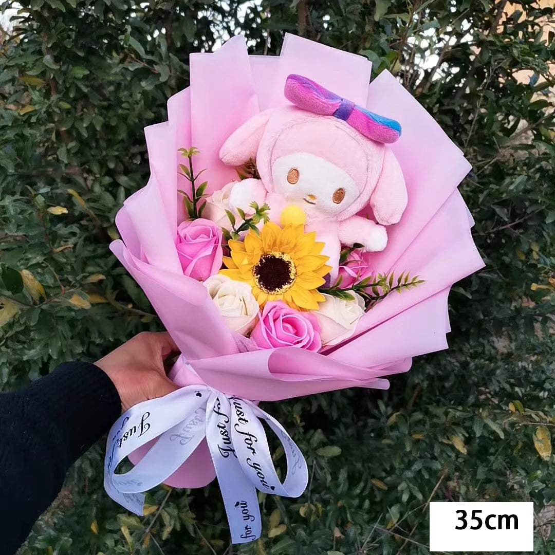 Sanrio Hello Kitty Kuromi Melody Cinnamoroll Plush Bouquet Anime Doll Toy For Valentine's Day Home Decoration Xmas Friend Gifts