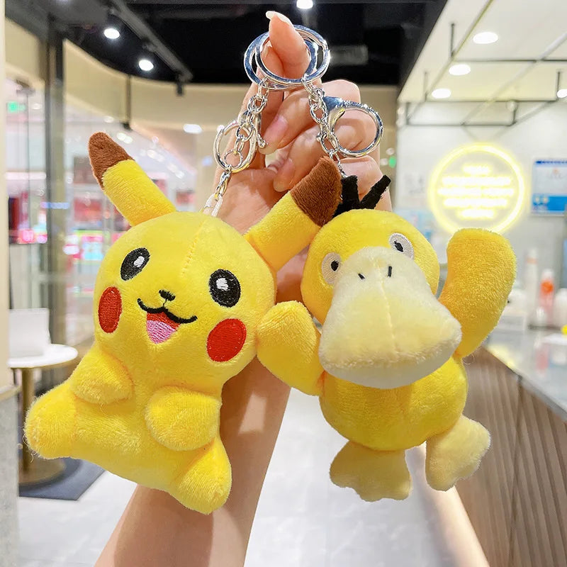 Anime Pokemon Plush Doll Keychain Pikachu Psyduck Squirtle Soft Stuffed Key Ring Cartoon Plushies Bag Pendant Gift Kids Toys