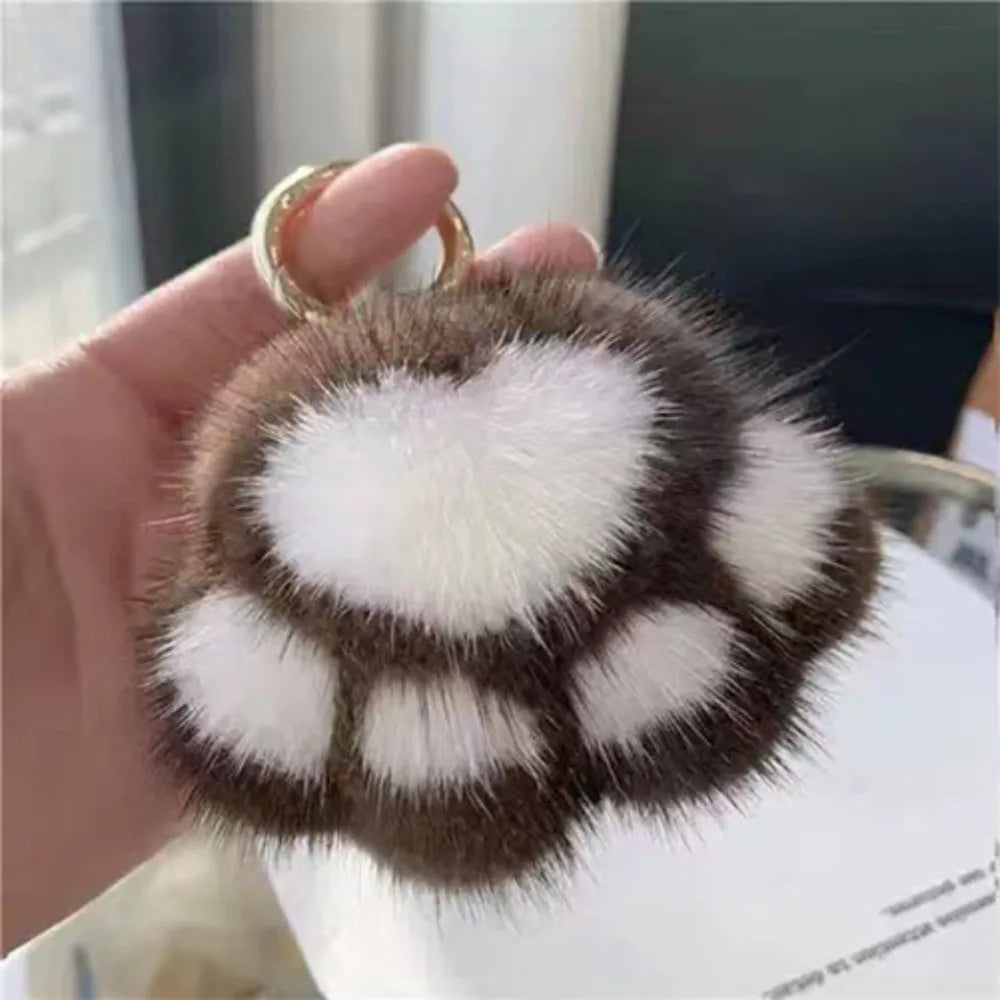 Cat Paw Pendant Keychain Kawaii Soft Faux Fur Keychain Kid Gift Stuffed Toy Plush Toy Key Ring Backpack Car Key Pendant