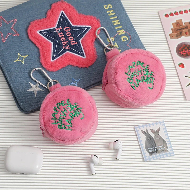 Pink Mini Coin Potters Purse Earphone Cord Storage Bag Kawaii Spot Cute Plush Harries Portable Purse Coin Pouch Cake Bag