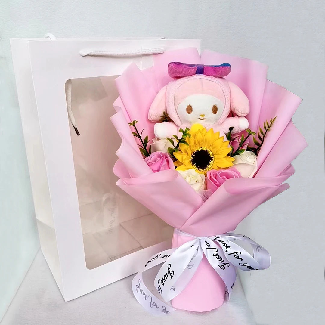 Hello Kitty Plush Bouquet Anime My Melody Kuromi Plush Toy Cinnamoroll Rose Sunflower Flower Valentine's Day Birthday Gifts