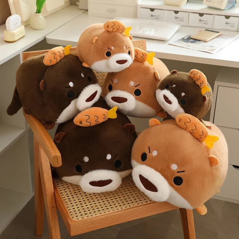 Fluffy Cartoon Otter Plush Toys Baby Kids Cute Lovely Bank Beaver Soft Stuffed Dolls For Christmas Holiday Birthday Gift