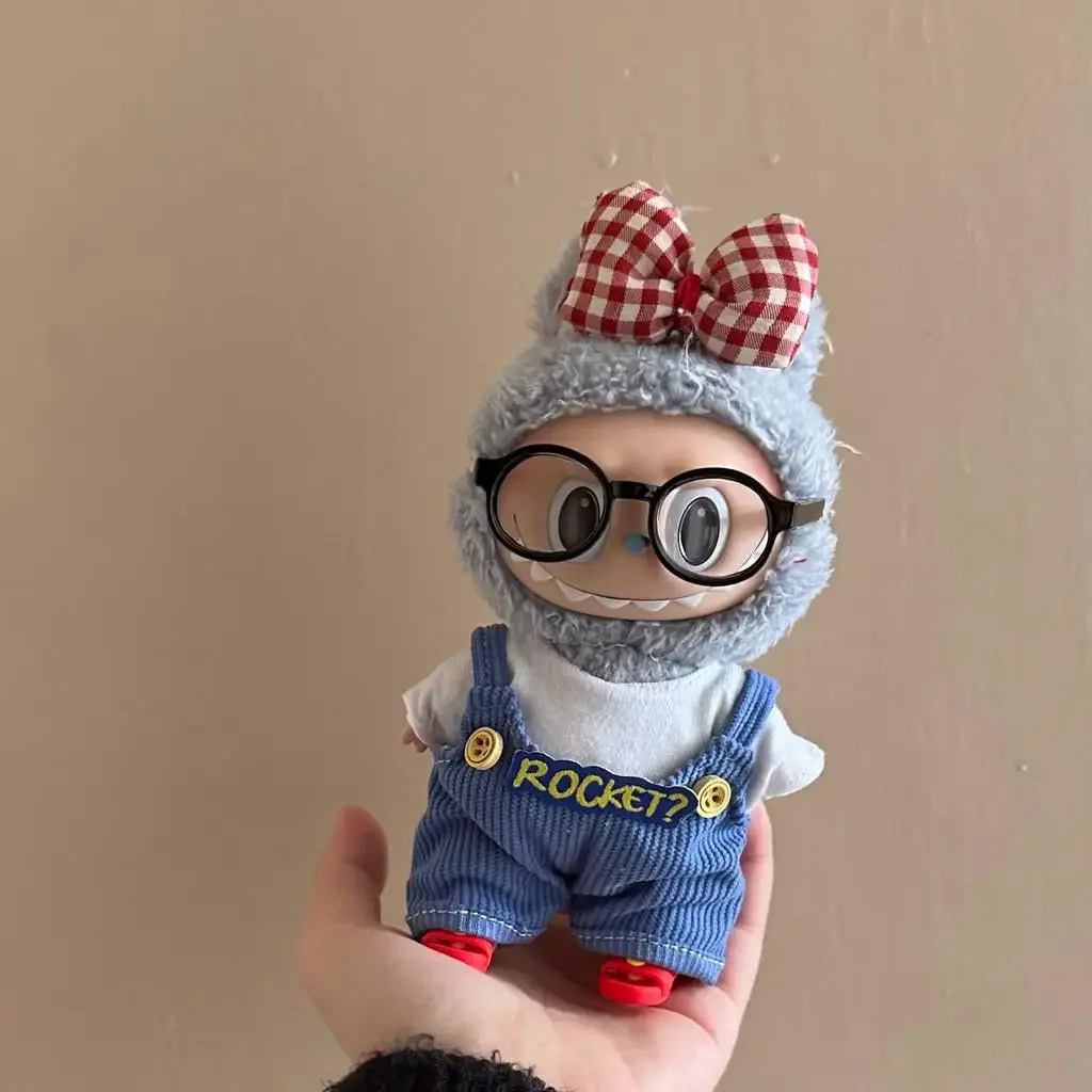 17cm Mini Plush Doll'S Clothes Outfit Accessories For Korea Kpop Exo Labubu V1 V2 Idol Overalls bow set Clothing Gift