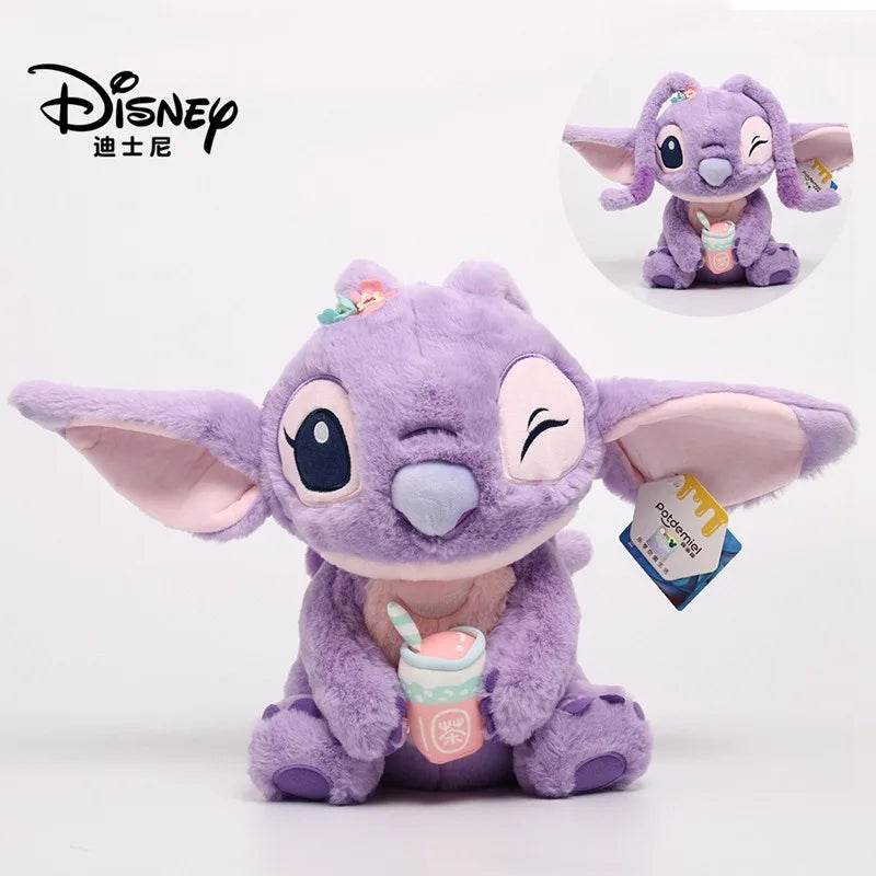 Disney Stitch Authentic Angie Doll Plush Toys New Purple Lavender Angie Milk Tea Cup Hair Doll Stitch Bags Backpacks Plush Toy