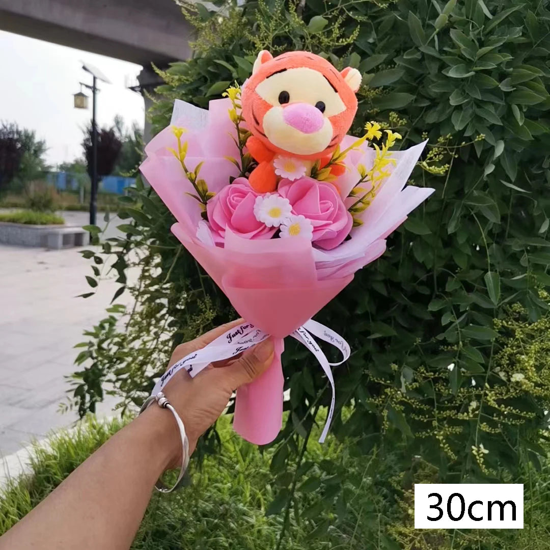 Anime Winnie The Pooh Bear Plush Bouquet Cute Cartoon Tiger PigPlush Dolls Toys Children Birthday Christmas Party Gift