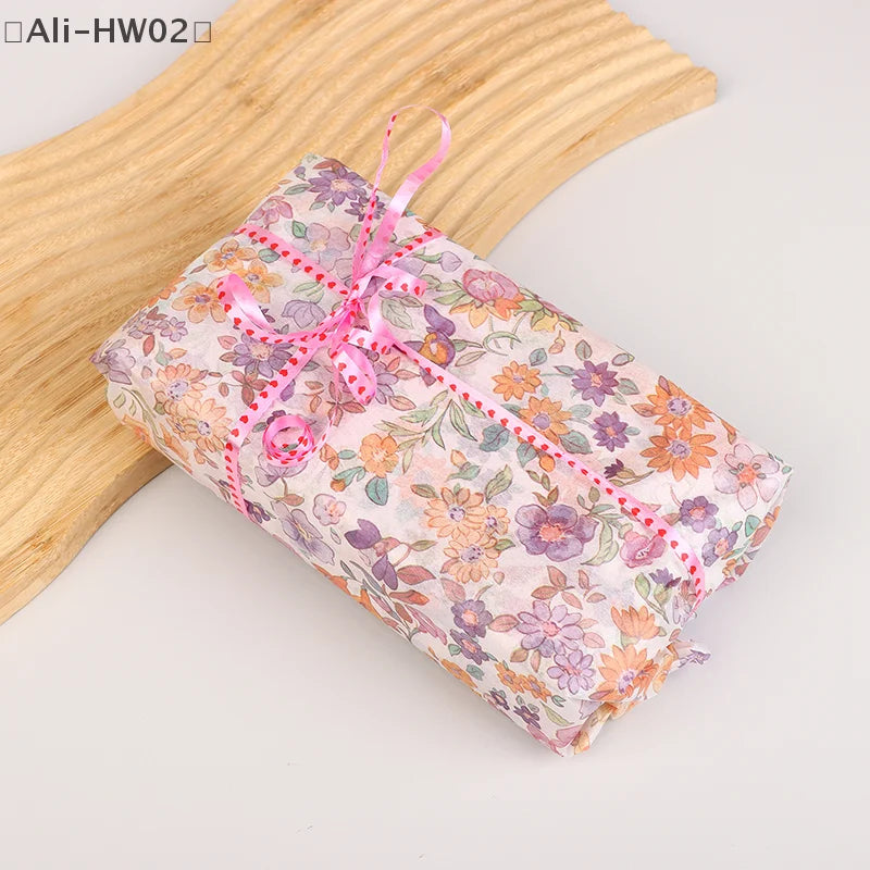 〔HW02〕10 Sheets Small Fresh Purple Flowers Ins Style Gift Wrap Packing Paper for Anniversary & Party 50X35cm