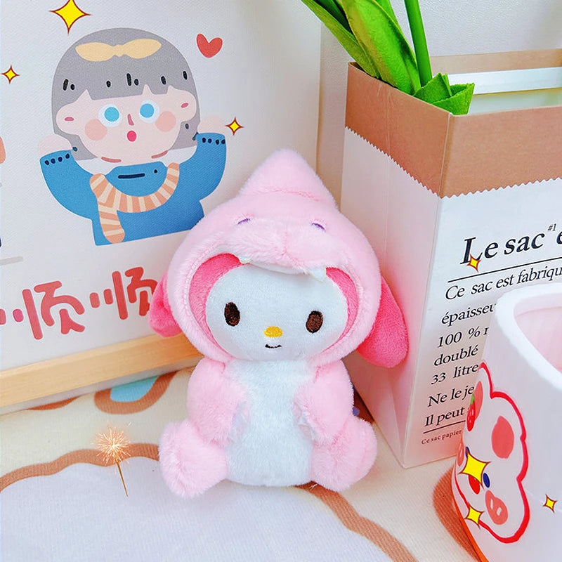 Kawaii Sanrio Plush Keychain Hello Kitty Cinnamoroll My Melody Kuromi Small Dinosaur Series 12Cm Toys Backpack Accessories Gifts