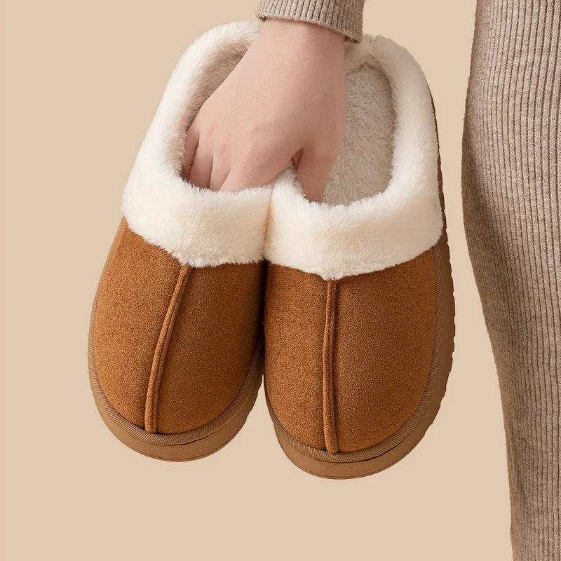 Winter Warm Flat Fur Slippers Women Faux Suede Fluffy Furry Home Slides Couples Comfort Non Slip Indoor Floor Cotton Shoes