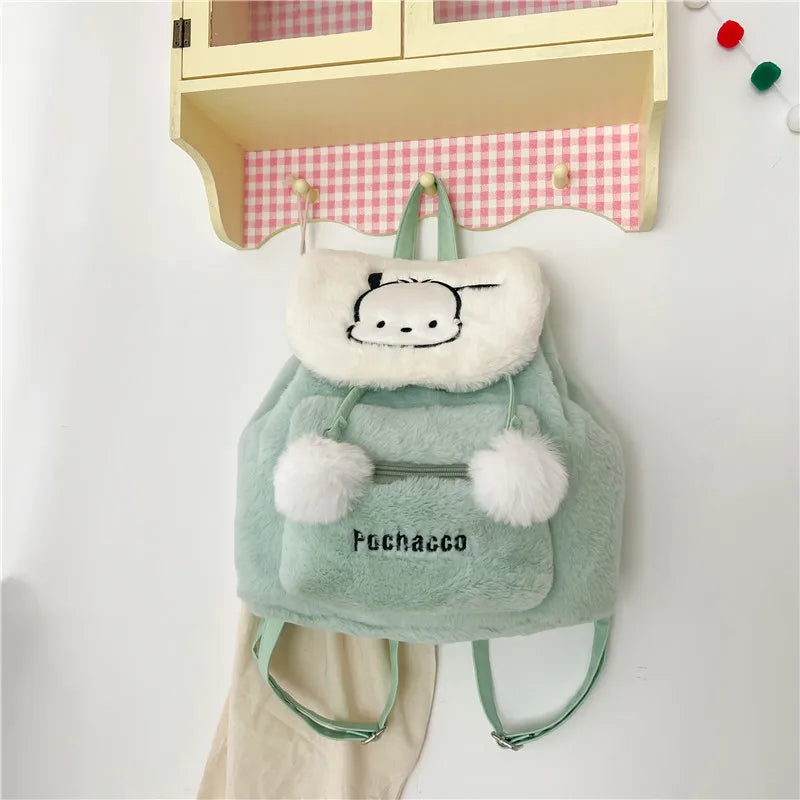 Kawaii Sanrio Anime Cartoon Hello Kitty Kuromi Melody Cute Plush Sanrio Backpack Kt Cat Kurome Pacha Dog Student For Girl Gift