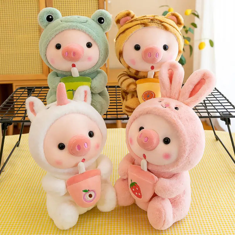 Bubble Pig Plush Toy Stuffed Animal Bunny Frog Unicorn Tiger Pillow Cup Milk Tea Boba Plushies Doll Birthday Gift Cuddly Baby