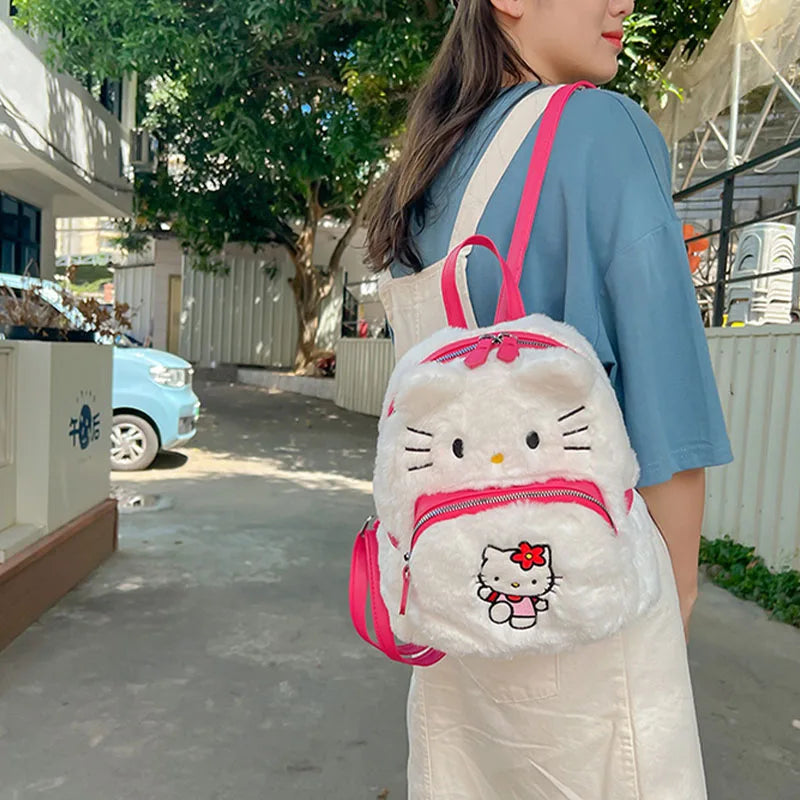 Yk2 Sanrio Hello Kitty Plush Backpack Kuromi Pom Pom Purin Plush Bag Anime Fashion Women High Quality Bag Schoolbag Girl Gift