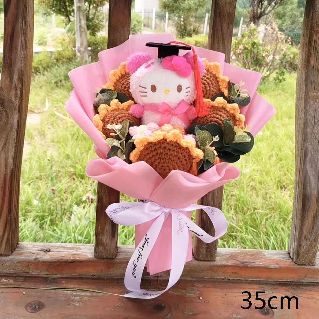 Kuromi Hello Kitty Kuromi My Melody Plush  Bouquet Handmade Knitting Sunflower Gift Valentine's Day Xmas Girl Friend  Gifts