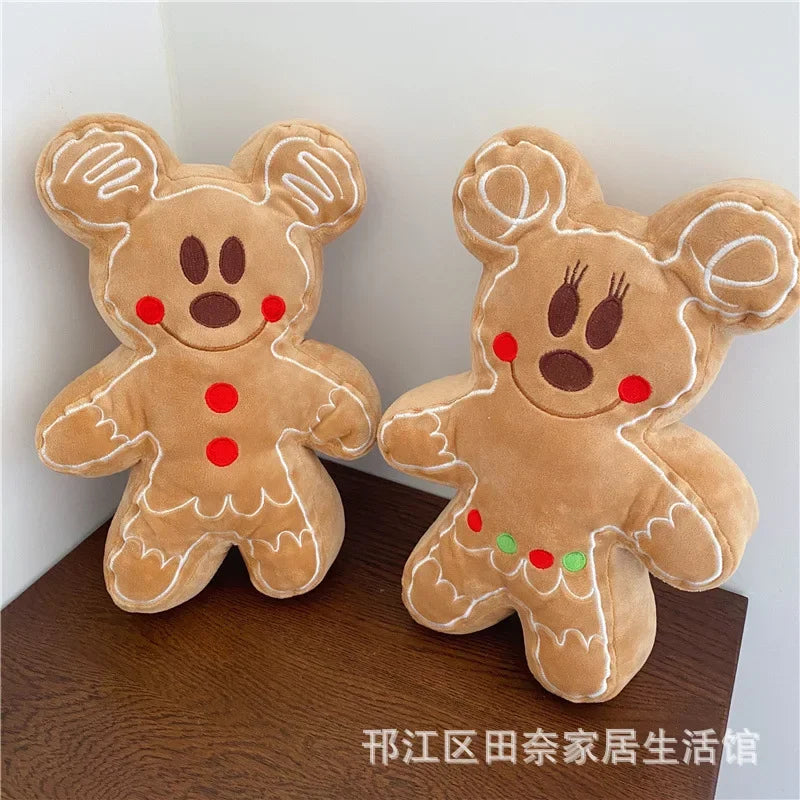 Disney Gingerbread Man Plushies Cute Stuffed Biscuit Mickey Minnie Plush Toy Bag Pendant Throw Pillow Sofa Home Decor Xmas Gifts