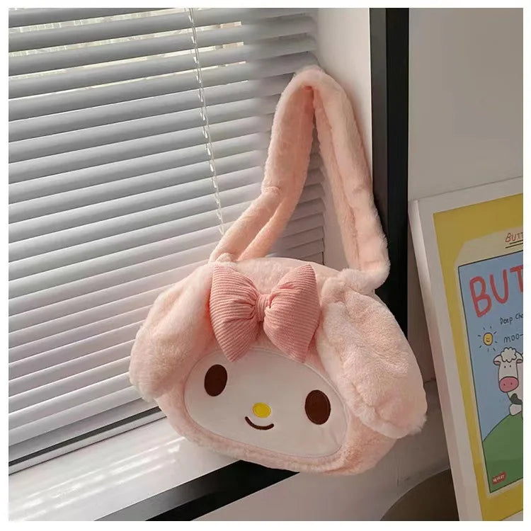 Sanrio Plush Cinnamoroll Melody Kuromi Women Tote Handbags Shoulder Bags Fashion Female Messenger Bags Purses Xmas Gifts