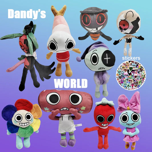 TreasuringU 10pcs Dandy's World Plush Dolls Stickers Scrap Stuffed Horror Game Plushie Toys Christmas Halloween House Decoration