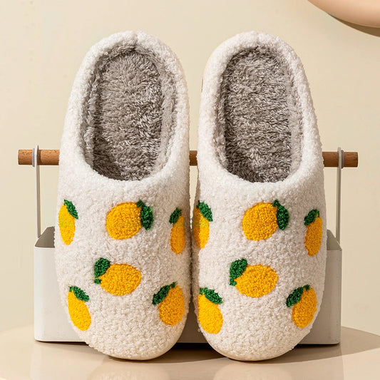 Cute Fruit Women Slippers Winter Indoor Warm Soft Sole Breathable Comfort Anti-slip Bedroom Causal Flat Cotton Shoes