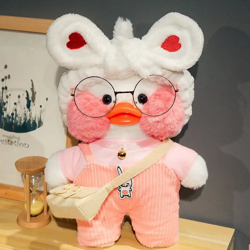 30cm Kawaii Cafe White Duck Stuffed Plush Animals Toy Wear Glasses And Hoodie Soft Doll Girl Birthday Creative Gift For Children