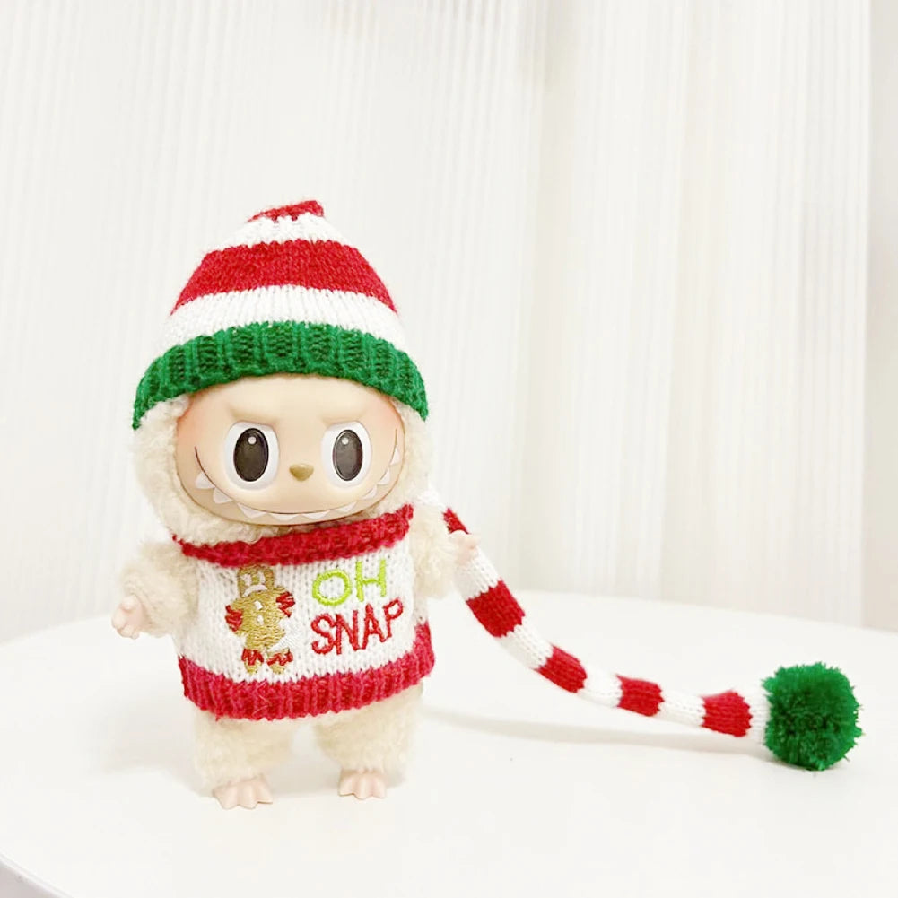 Mini Doll'S Clothes Outfit Accessories For Korea Kpop Exo Labubu Idol V1 V2 Christmas Cookie Man Sweater Hat New Year Clothes