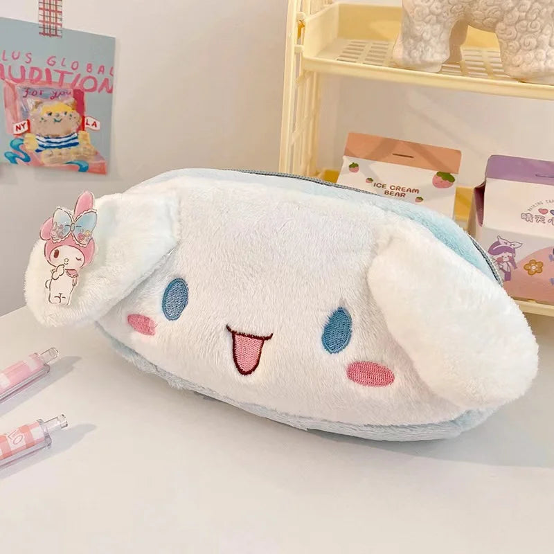 Sanrio Melody Cinnamoroll Fashionable Latest Pink Plush High Aesthetic Girl's Heart-shaped Pencil Case With Large Capacity