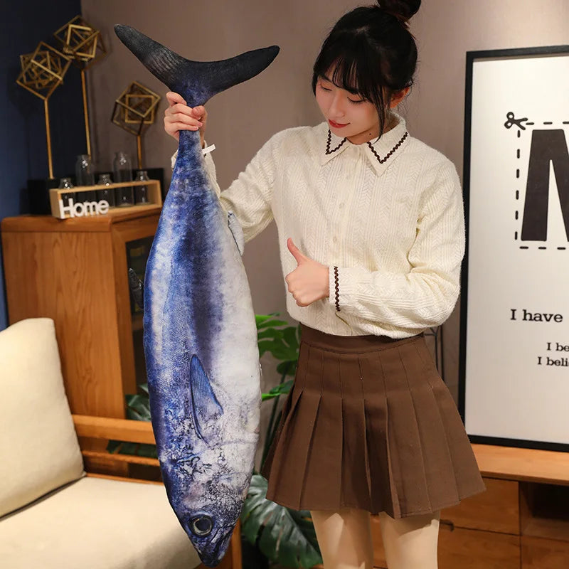 Giant Creative Simulation Fish Bream Tuna Salmon Plush Toy Cute Realistic Grouper Saury Plushies Pillow Funny Room Decor Gift