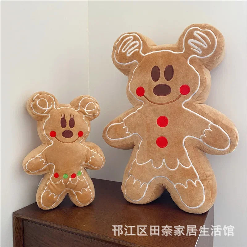 Disney Gingerbread Man Plushies Cute Stuffed Biscuit Mickey Minnie Plush Toy Bag Pendant Throw Pillow Sofa Home Decor Xmas Gifts