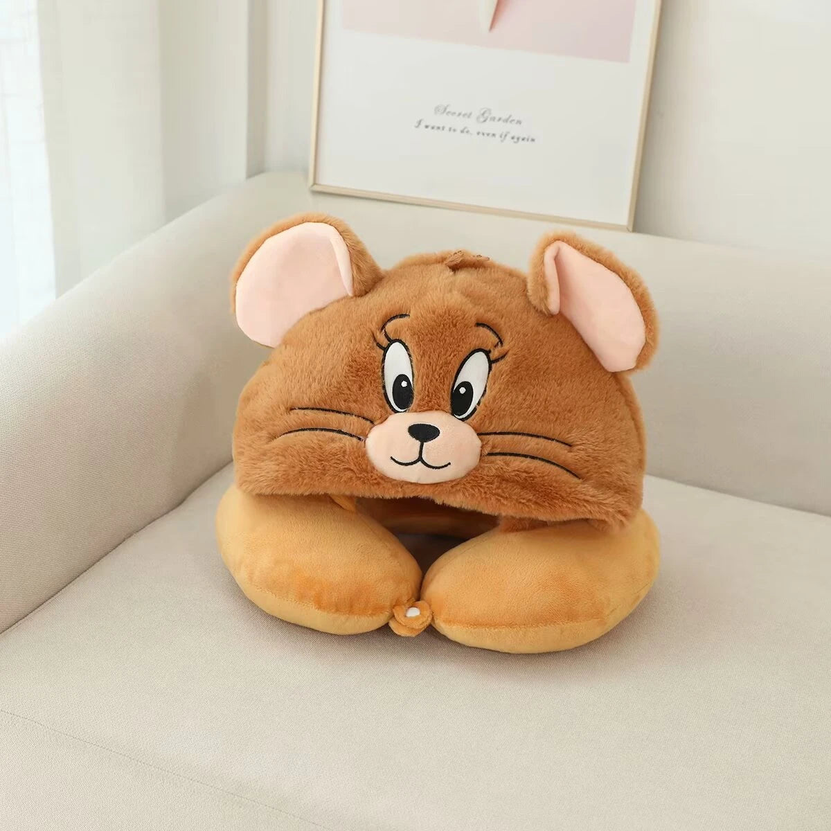 Lovely Anime Tom and Jerry Plush Hooded U-Shaped Pillow Cute Travel Nap Pillow Kawaii Comfortable Gifts For Girl