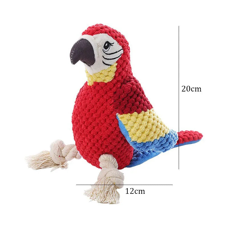 Plush Dog Toys Interactive Squeaky Durable Stuffed Cotton Rope Pet Puppy Toys Teeth Cleaning Embroidery Parrot Pet Supplies